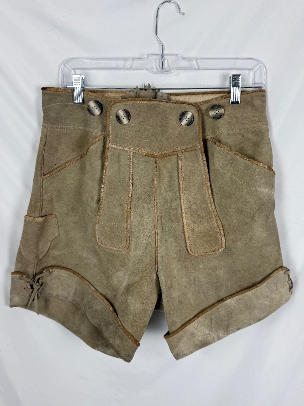 Vintage Leather Suede Lederhosen Gray 32in Waist Halloween Costume Octoberfest